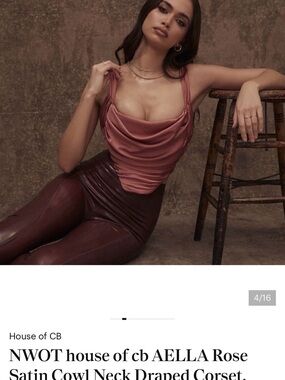 House of CB Rose Satin Cowl Neck Draped Top